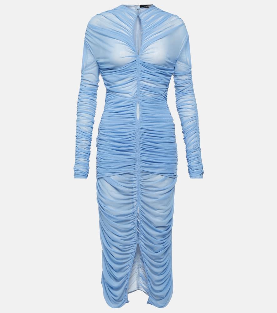 mugler draped cutout mesh midi dress