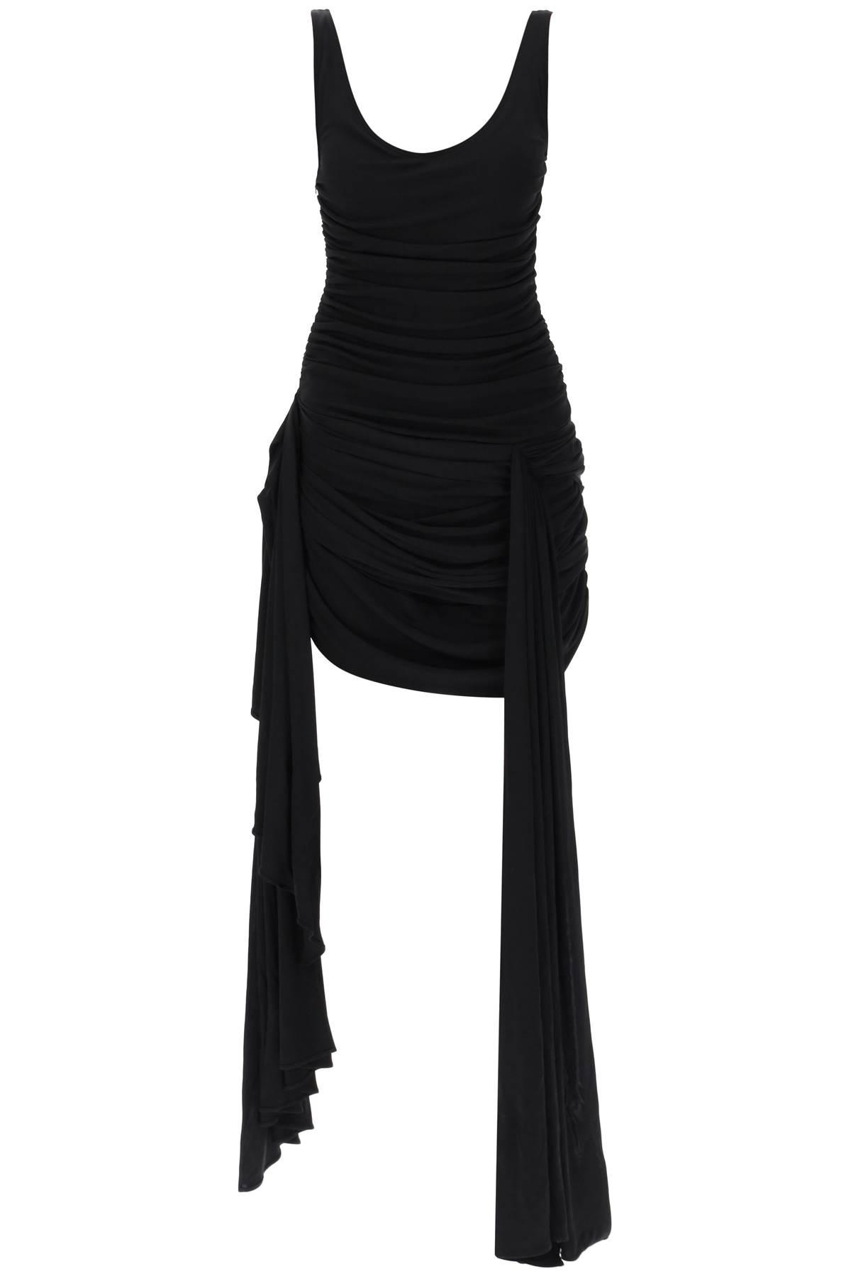 mugler draped mini dress with side trains