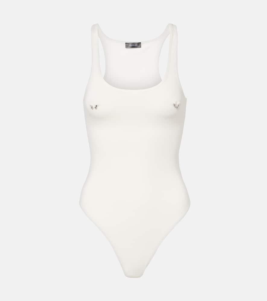 mugler embellished cotton bodysuit