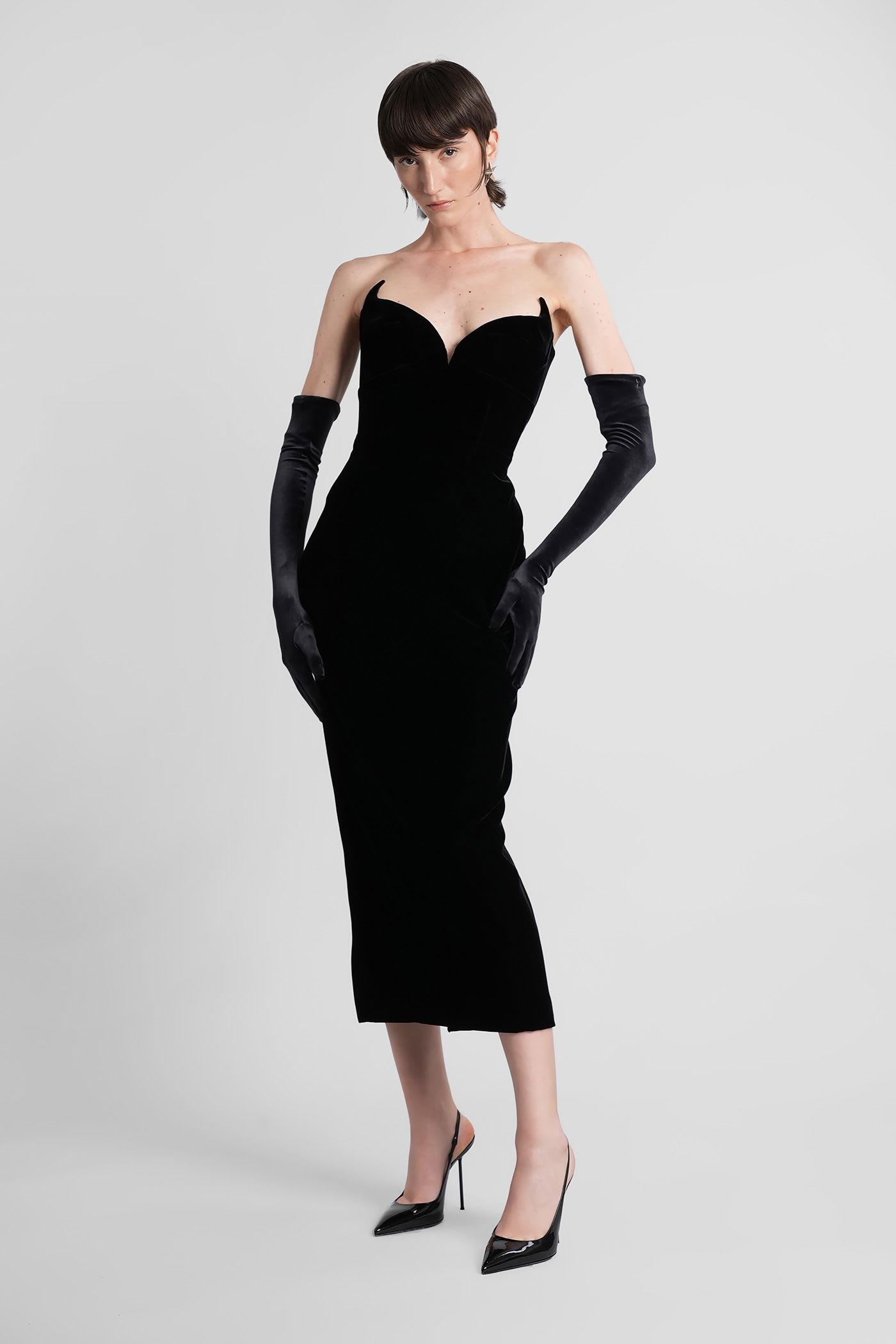 mugler long dress in black velvet