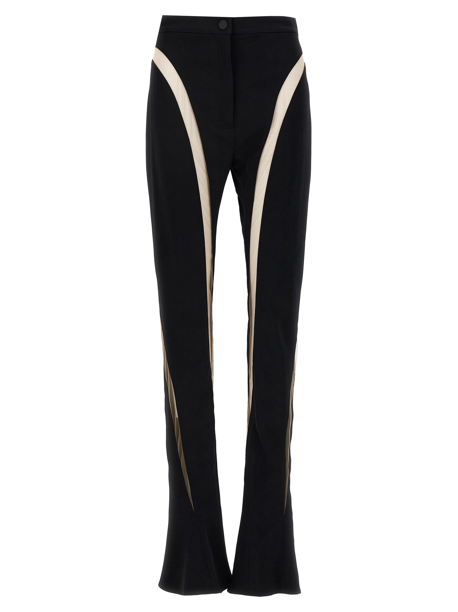 mugler mesh insert leggings black viscose - women