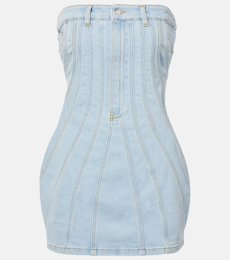 mugler paneled denim bustier dress