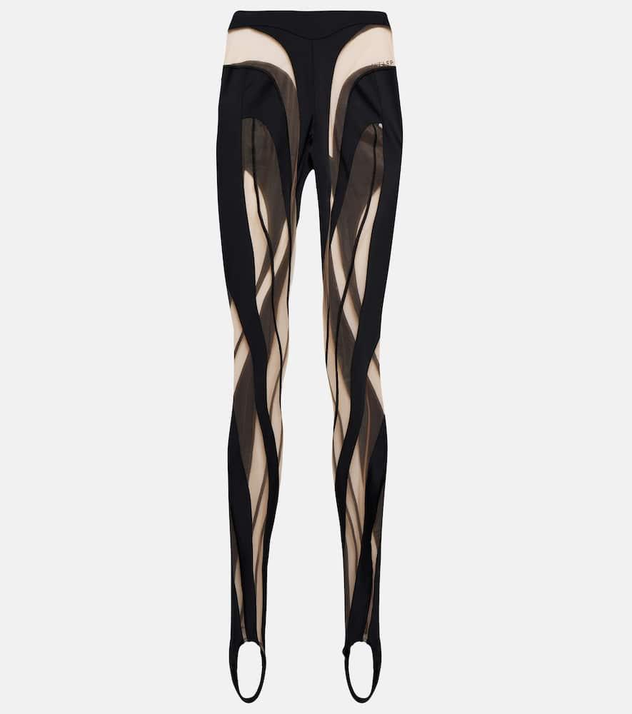 mugler paneled mesh and jersey leggings