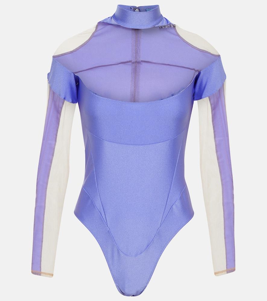mugler paneled tulle bodysuit