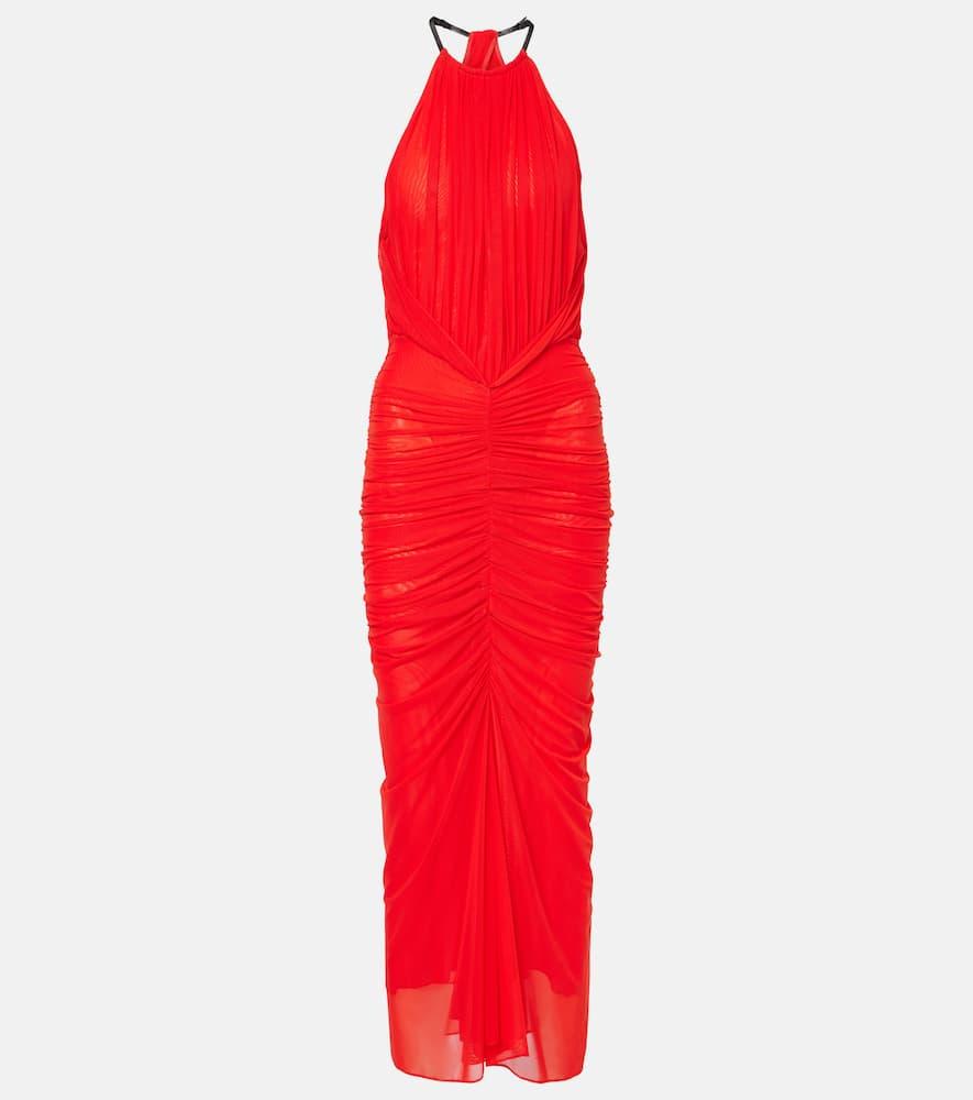 mugler ruched halterneck midi dress