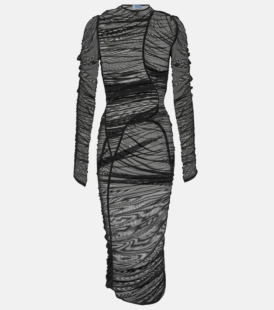 mugler ruched mesh midi dress