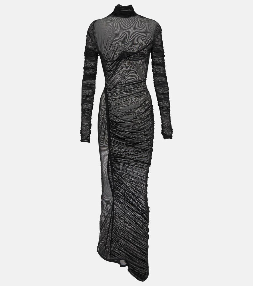 mugler ruched sheer maxi dress
