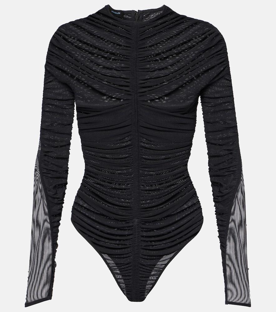 mugler sheer ruched bodysuit
