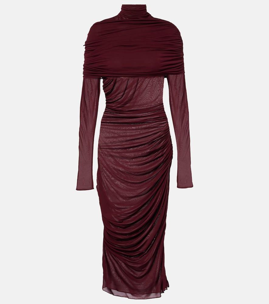 mugler sheer ruched midi dress