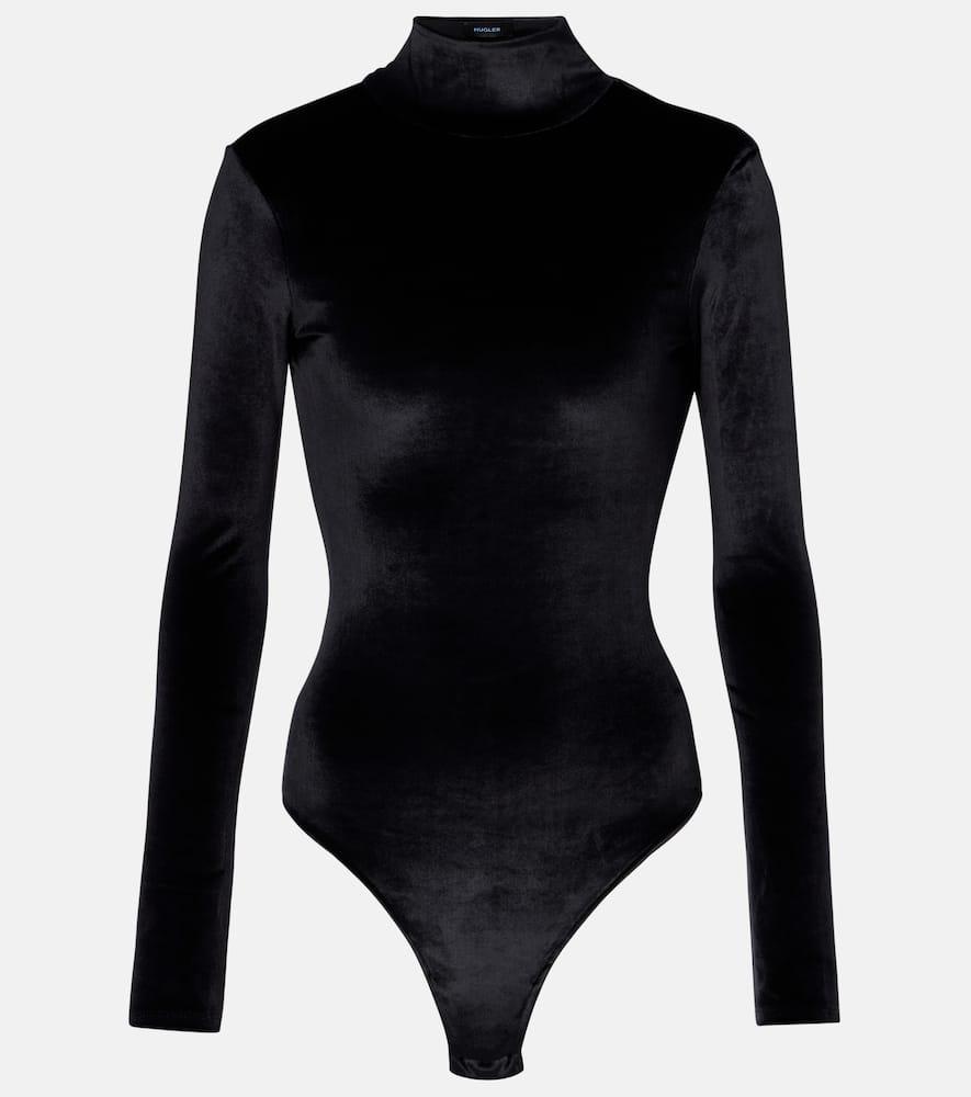 mugler turtleneck velvet bodysuit