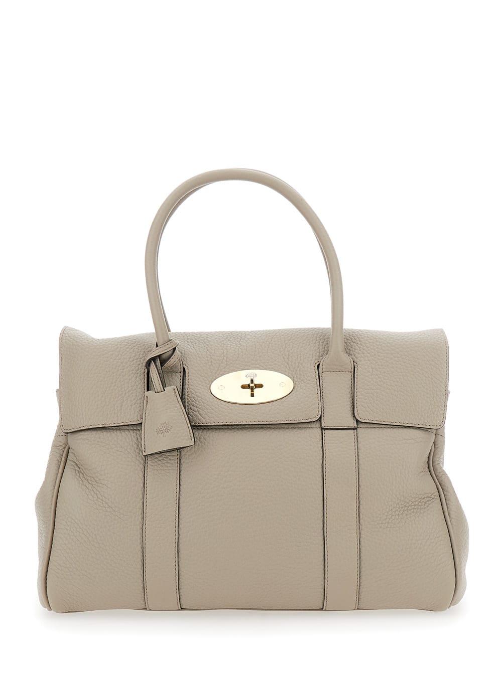 mulberry bayswater beige shoulder bag with postmans lock in hammered leather woman