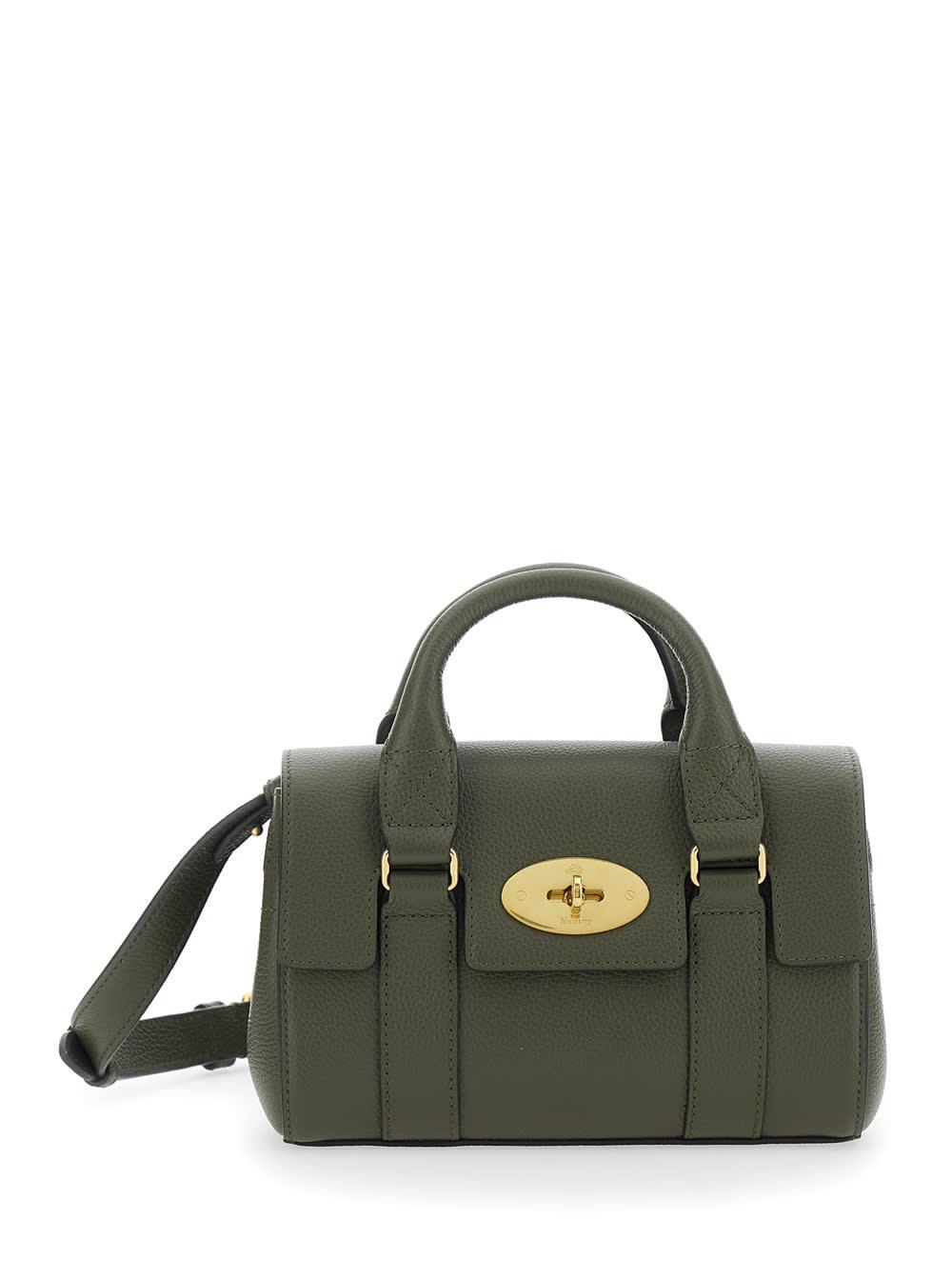 mulberry bayswater mini green handbag with twist lock in hammered leather woman