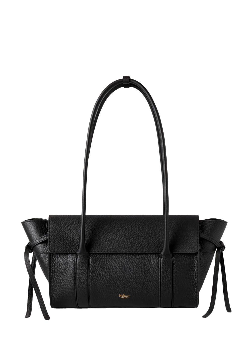 mulberry small bayswater black shoulder bag with laminated logo in leather woman