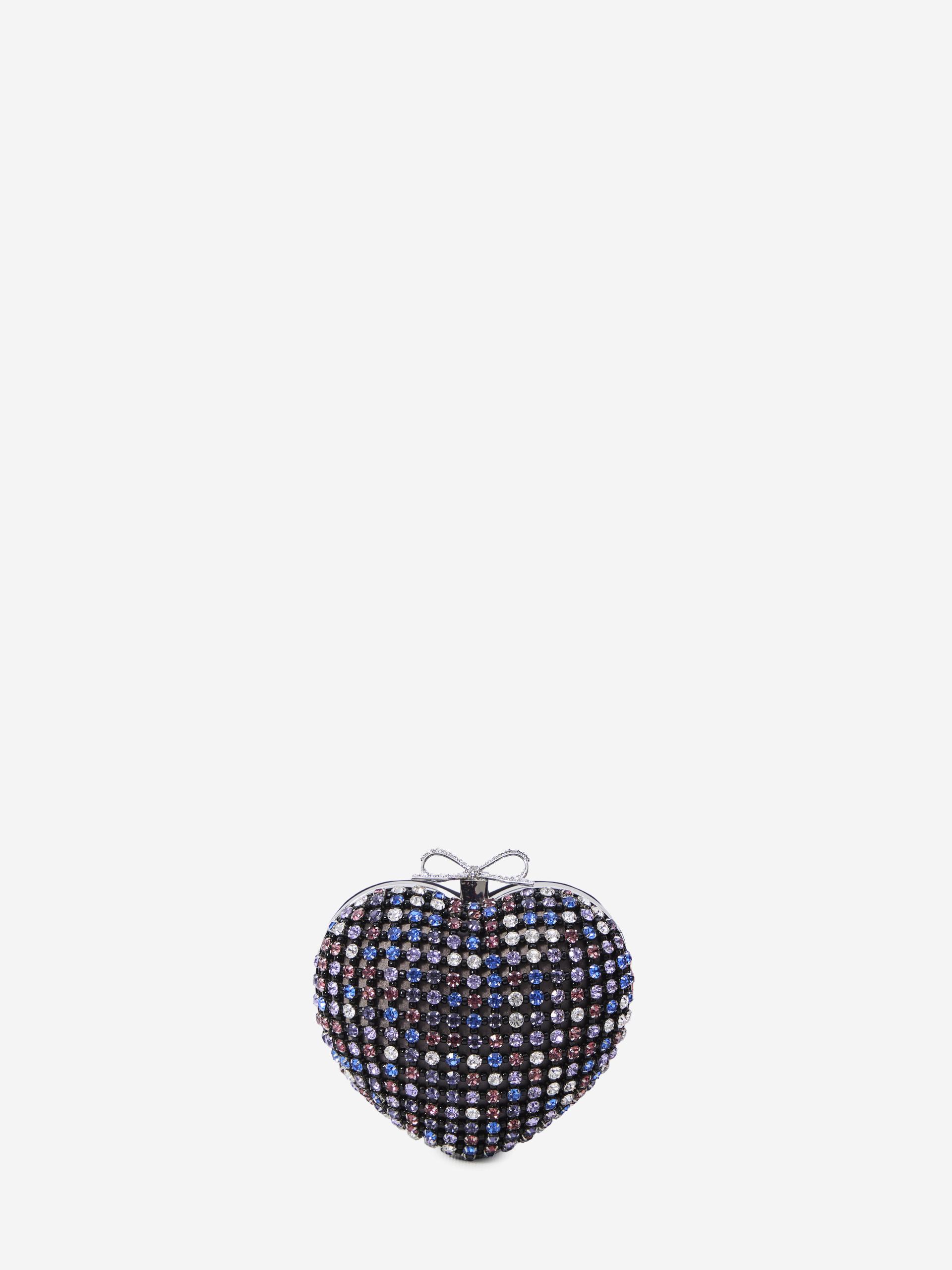 multi crystal heart clutch bag