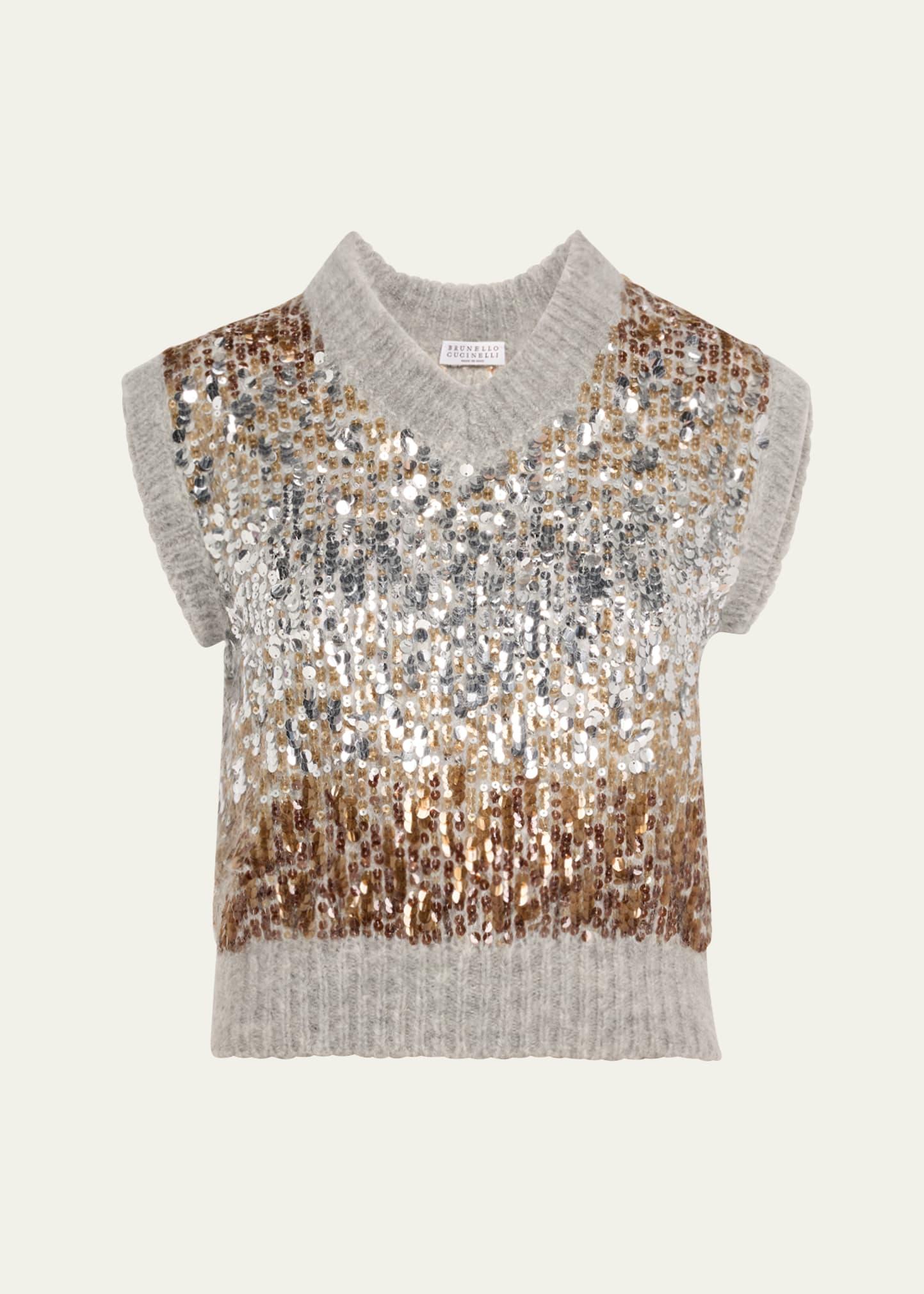 multi-size degrade pailette mohair v-neck sweater