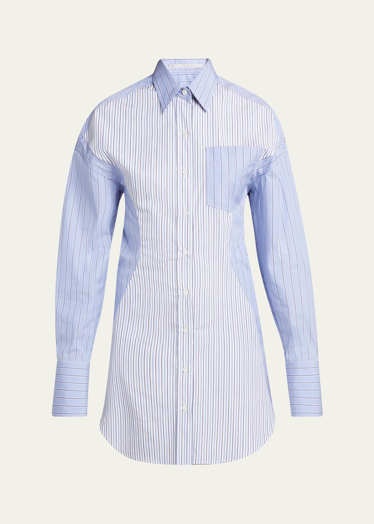 multi striped long-sleeve mini shirtdress