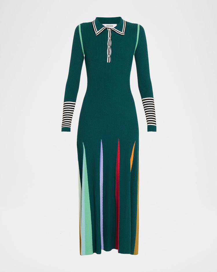 Christopher John Rogers Ribbed Maxi Polo Dress