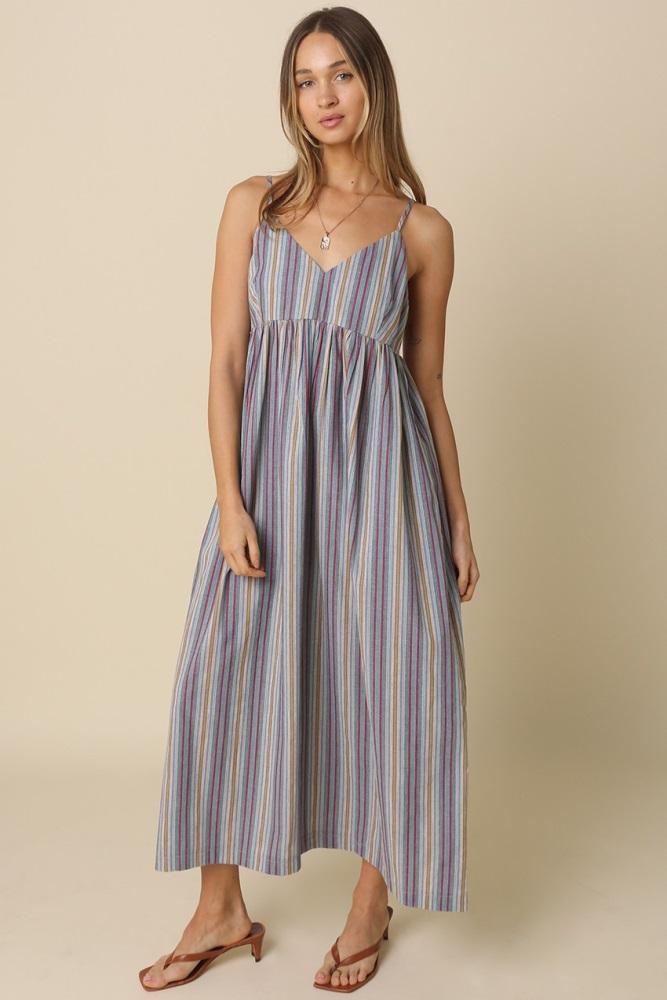 multicolor striped sleeveless maxi dress