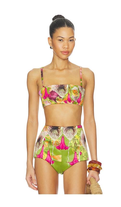 muma world beaded floral canopy crop top in green.