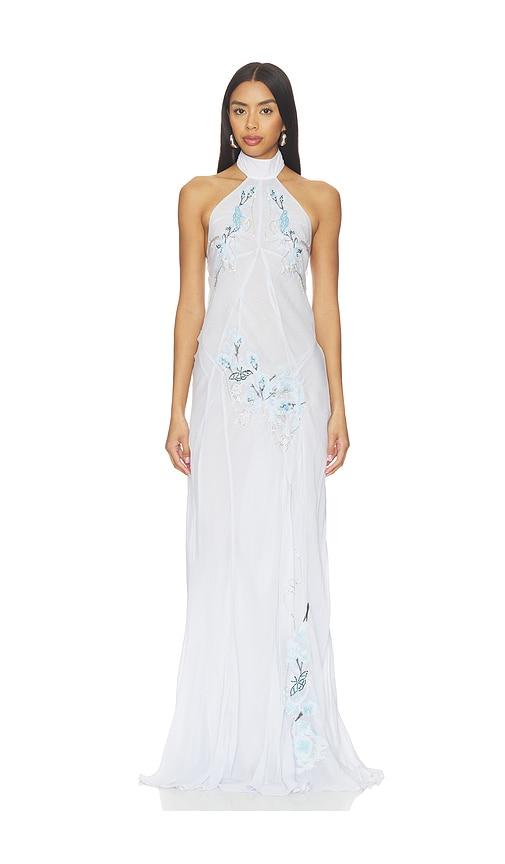 muma world blue vine embroidered belmira dress in baby blue.