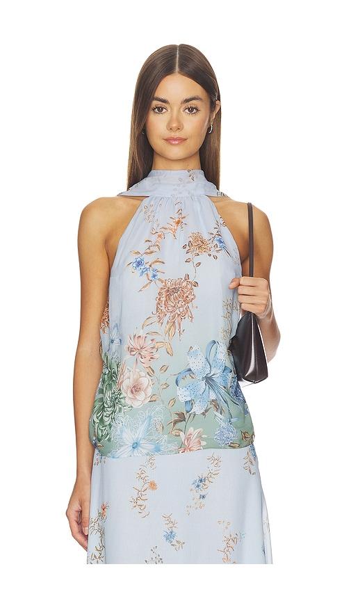 muma world sora high neck top in blue.