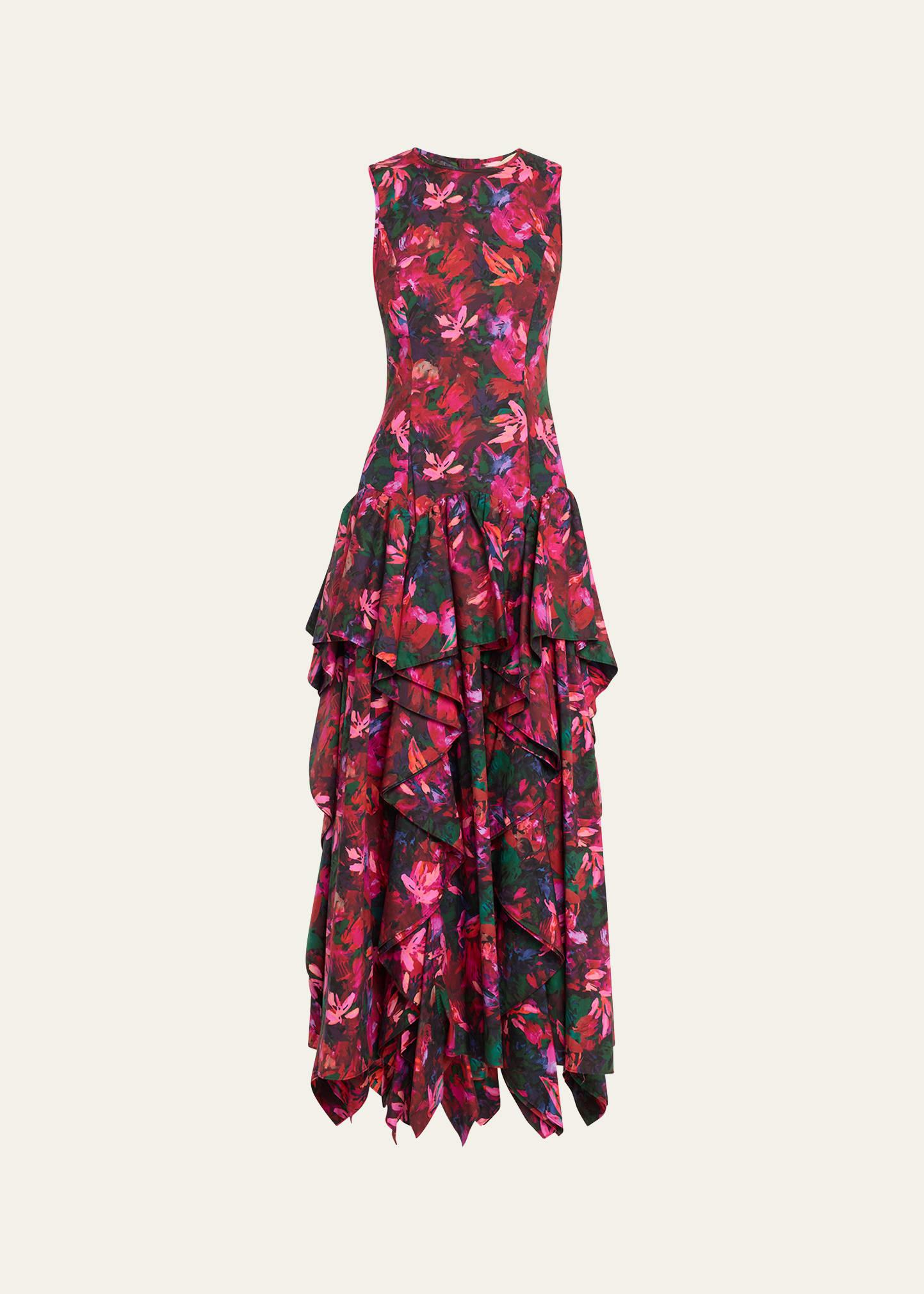 mural hibiscus midi dress