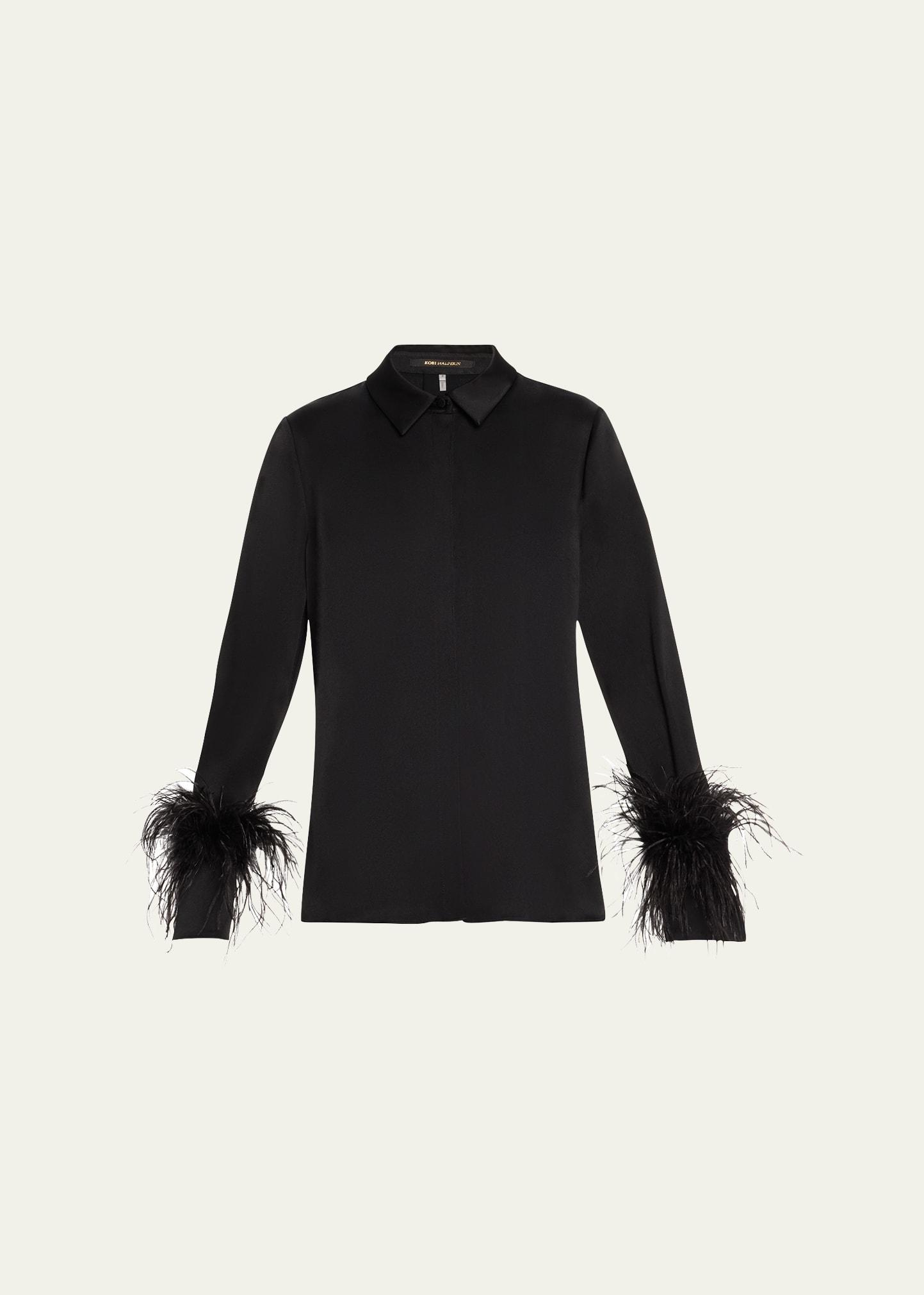 murphy feather-trim collared blouse