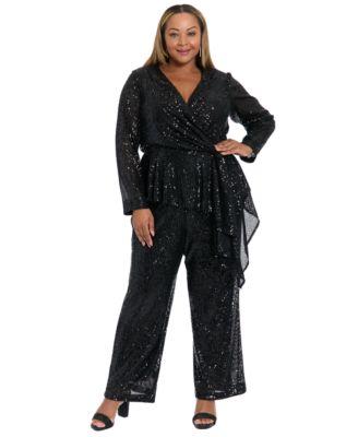 muse plus size sequin long sleeve twist wrap top pull on pants
