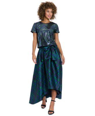 muse womens crewneck short sleeve top womens high low plaid ball skirt