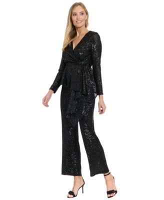 muse womens long sleeve faux twist wrap top textured pull on pants