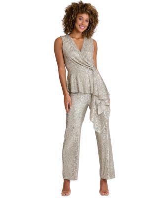 muse womens sleeveless side v neck top sequin pull on pants