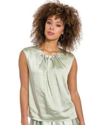 muse womens tucked beaded neckline sleeveless top