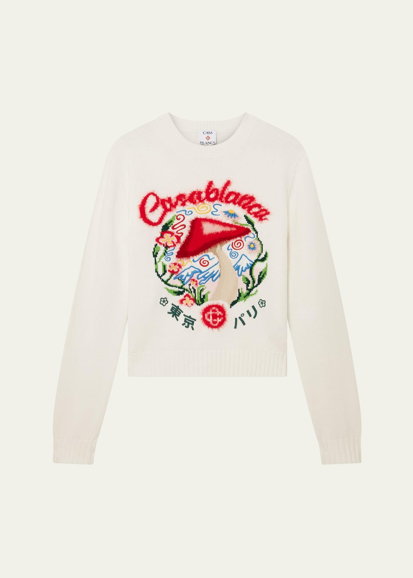 mushroom emblem knit crewneck sweater