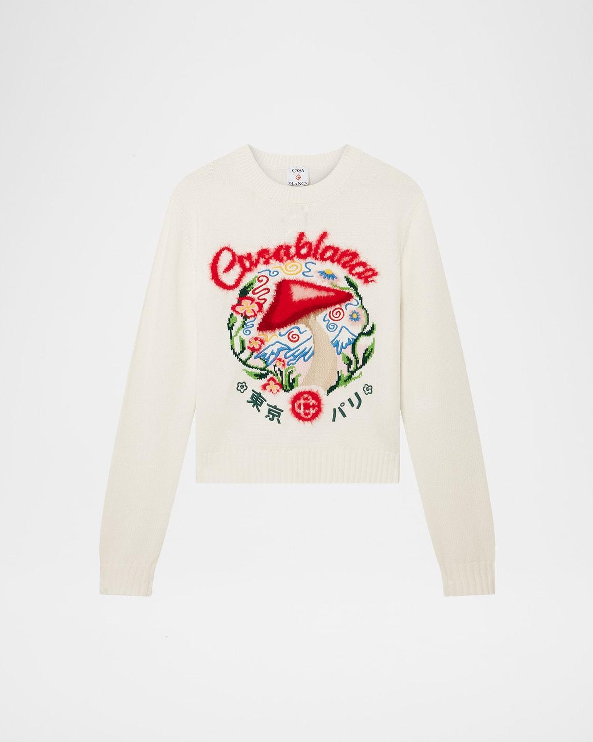 mushroom emblem knit crewneck sweater