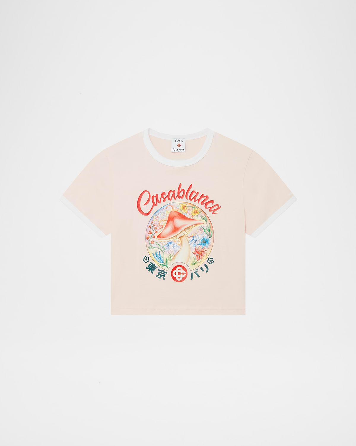 mushroom emblem print crop baby t-shirt