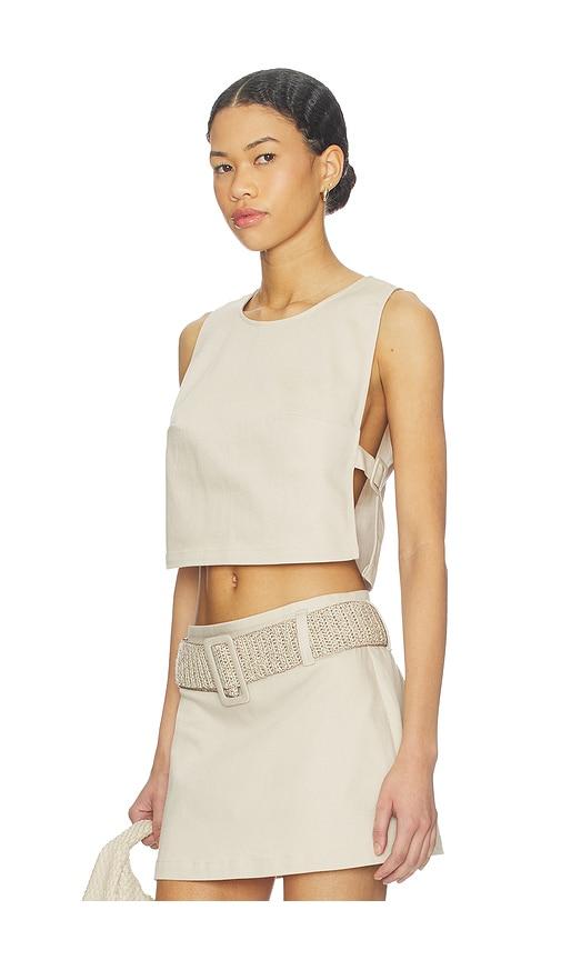 my beachy side alba denim top in neutral.