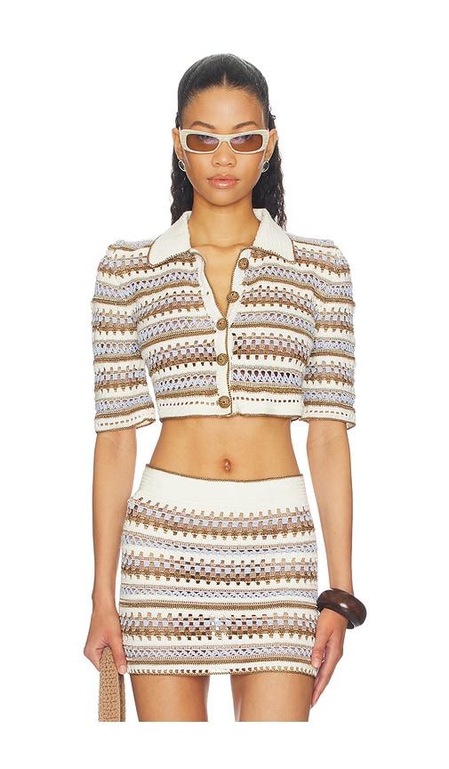my beachy side celia hand crocheted cardigan in blue,brown.