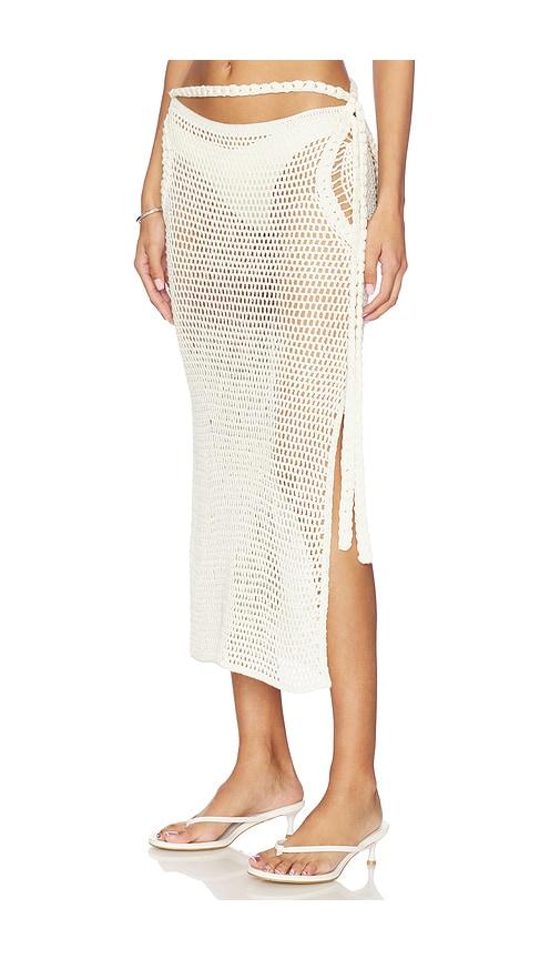 my beachy side dune hand-crocheted maxi skirt in ivory.