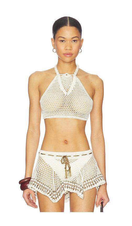 my beachy side dune hand-crocheted top in ivory.
