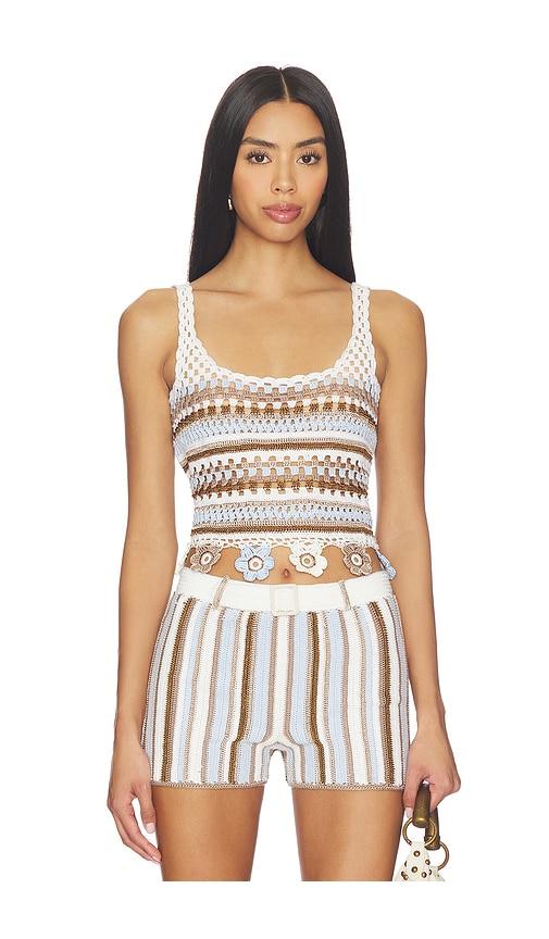 my beachy side noa hand-crocheted top in blue.