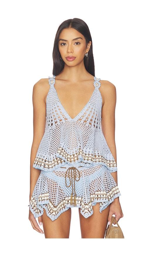 my beachy side tula hand-crocheted top in baby blue.