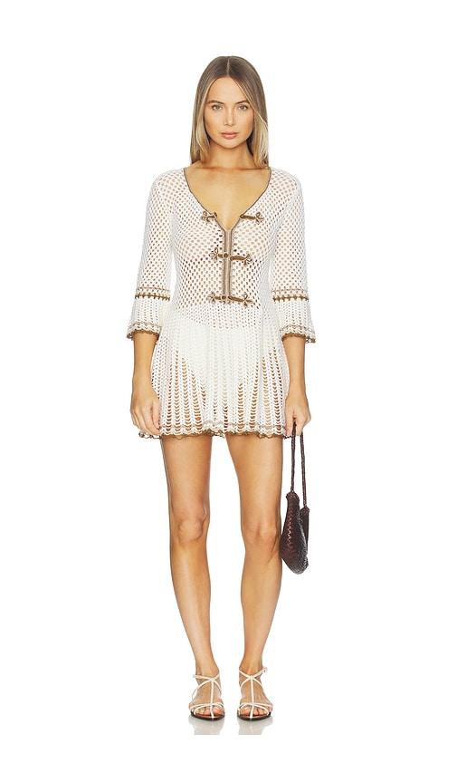 my beachy side zara hand-crocheted mini dress in ivory.