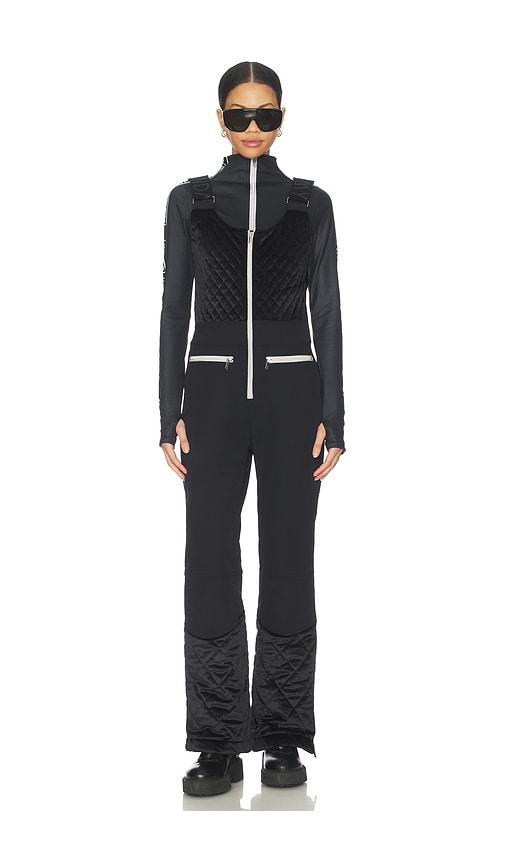 my sunday ski quilted velvet ski overall in black.