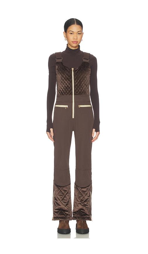 my sunday ski quilted velvet ski overall in chocolate.