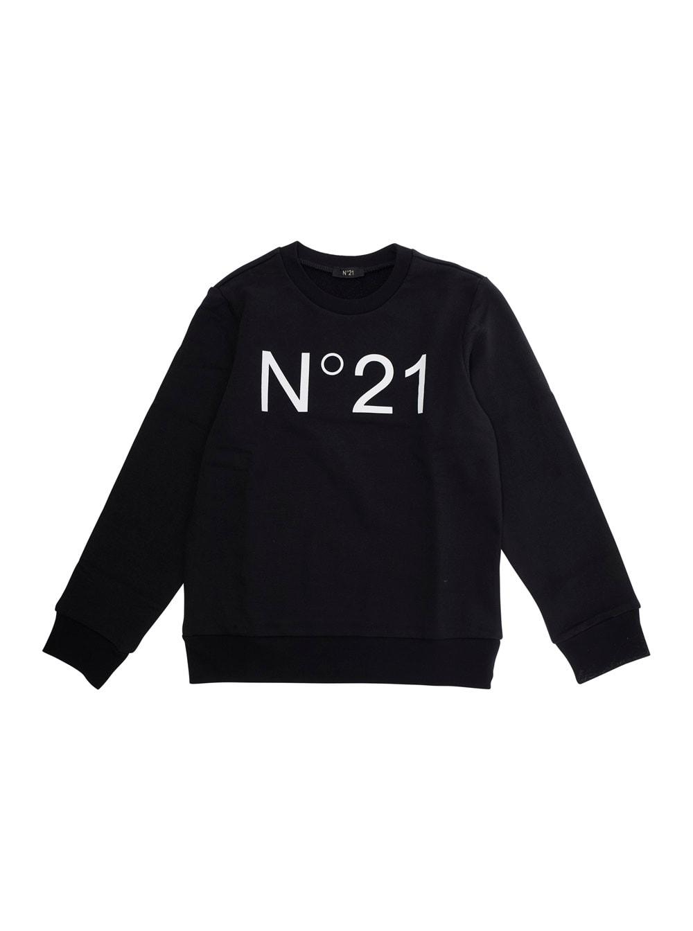 n.21 black crewneck sweater with maxi logo print on the front in cotton girl