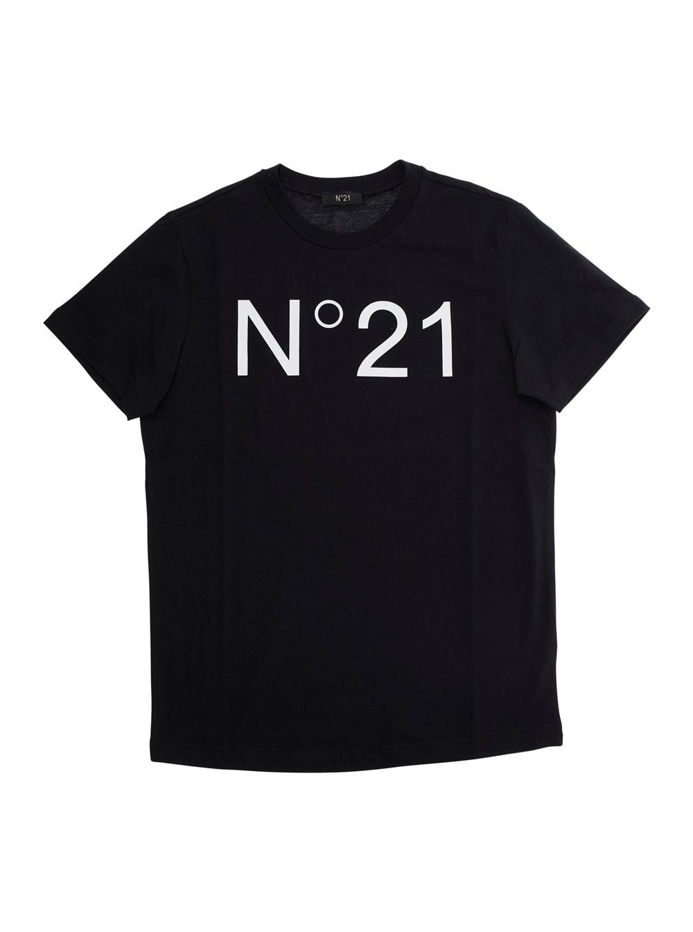 n.21 black crewneck t-shirt with maxi logo print on the front in cotton girl