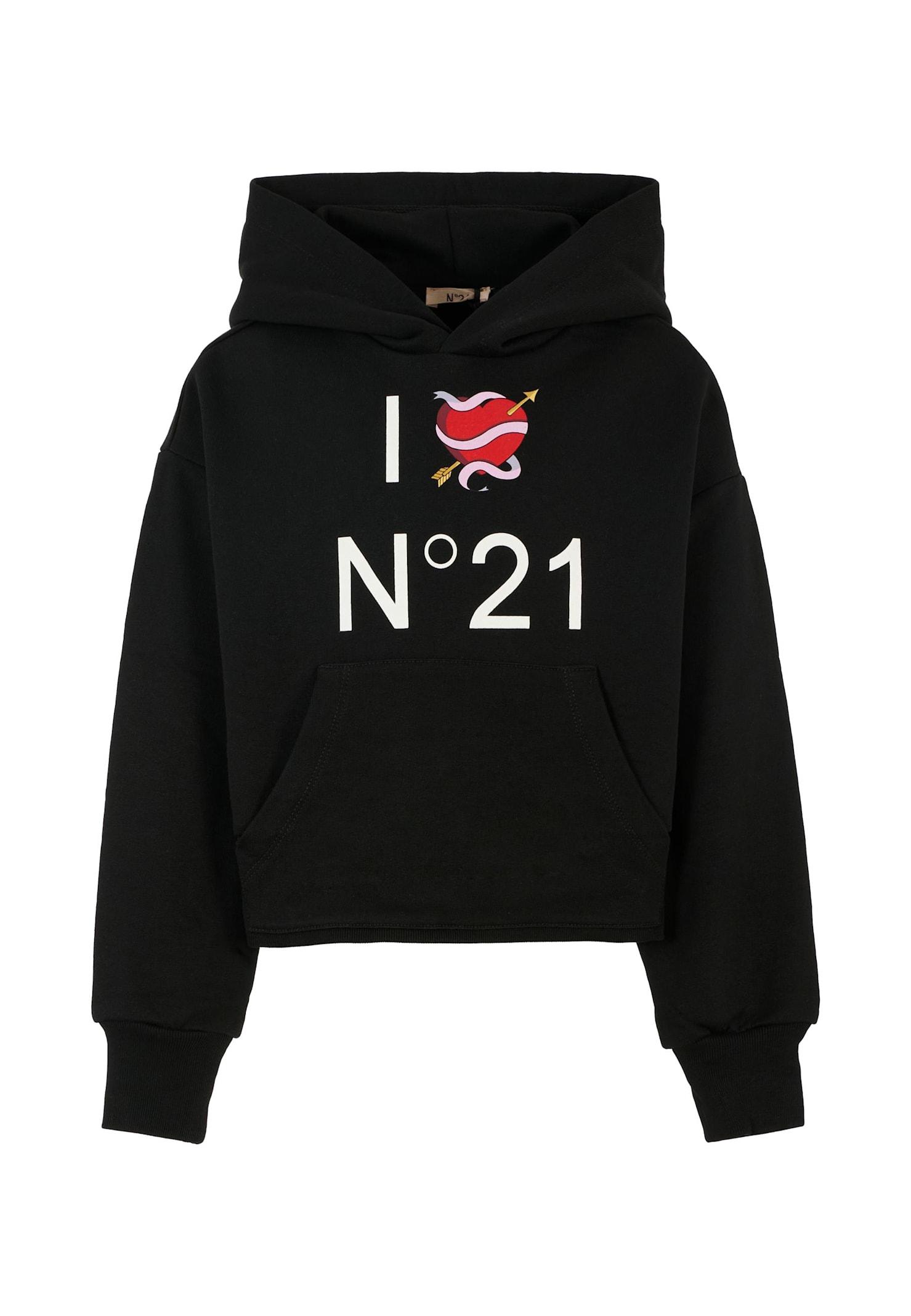 n.21 black sweatshirt for girl with heart and logo