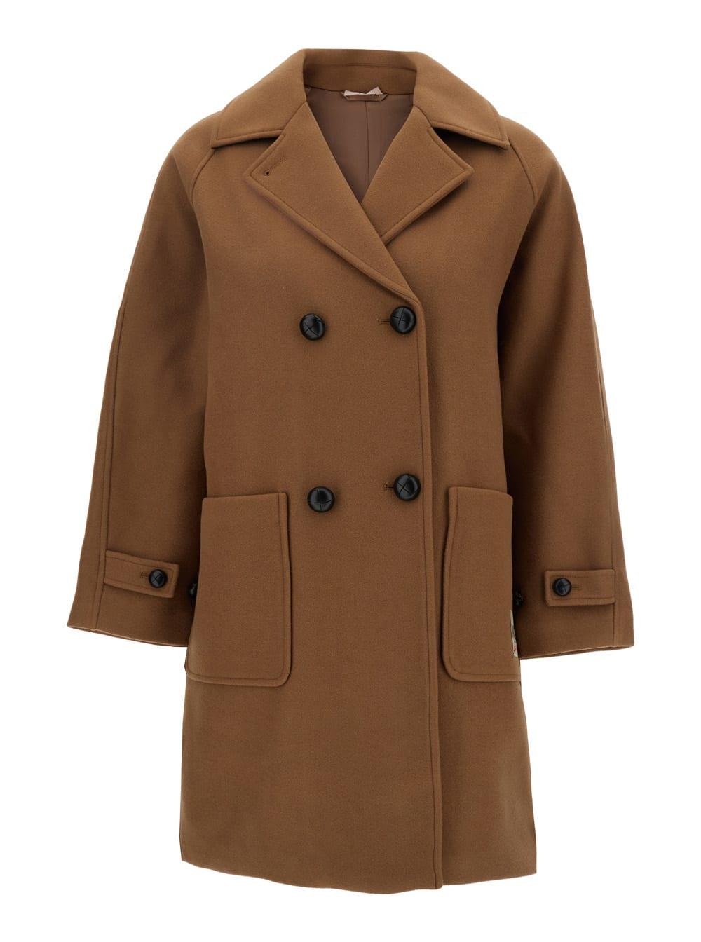 n.21 brown double-breasted jacket with notched revers and logo patch on the front in wool blend girl