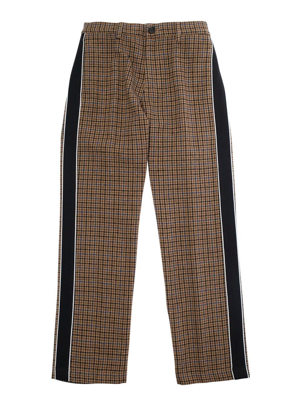 n.21 brown pants with all-over check motif and logo patch on the rear in wool blend boy