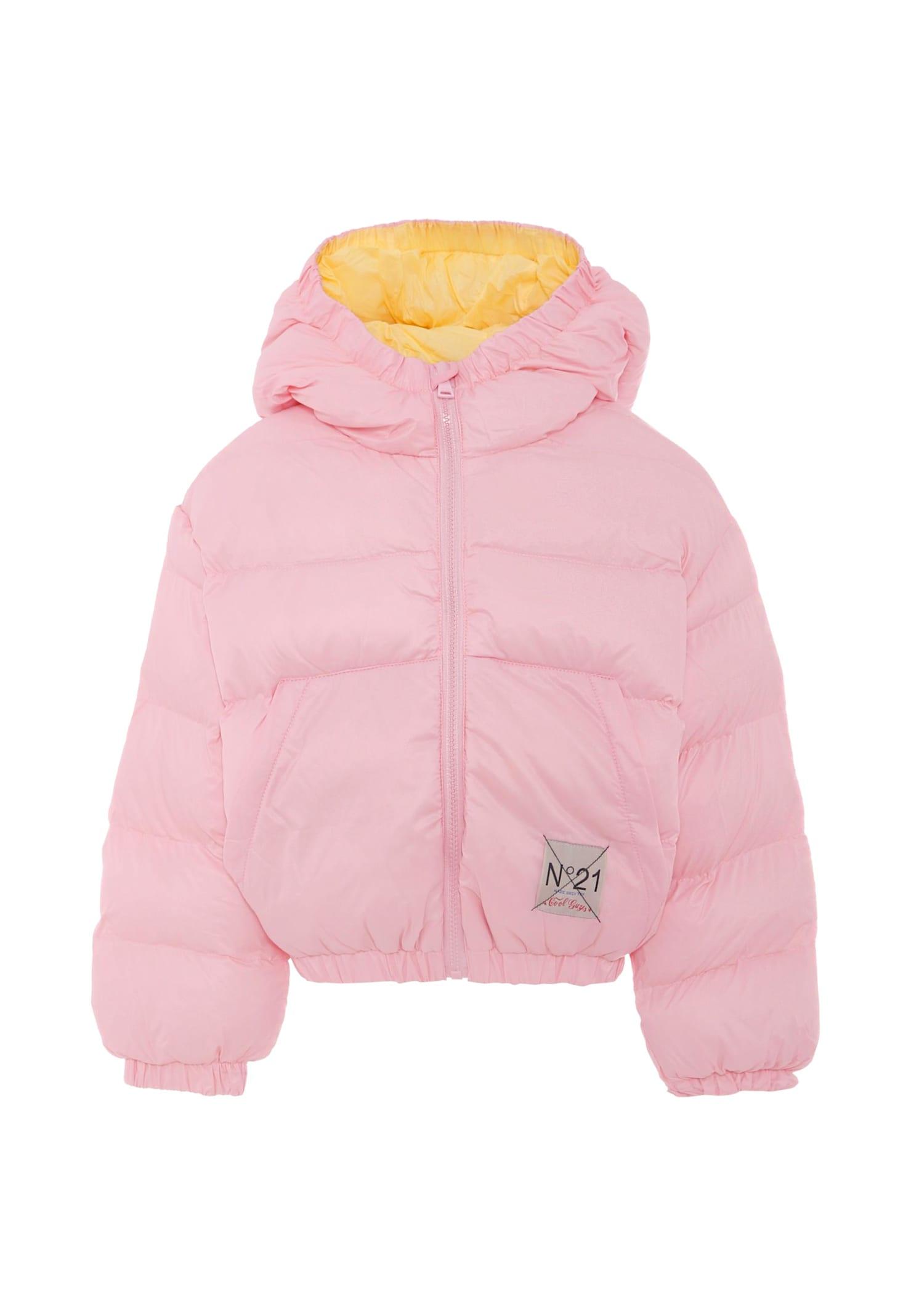 n.21 pink down jacket for girl with logo